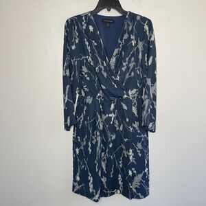 BANANA REPUBLIC Dress Womens 4 Blue Floral Surplice Lined A-Line Knee Length